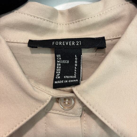 Forever 21 Utility Button Up Shirt Neutral Minimalist Cotton L - Picture 3 of 6